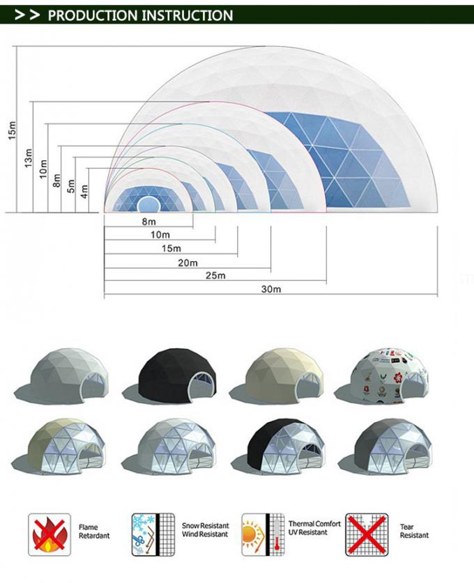 Tenda trasparente della cupola di Geo del tetto del diametro 20 chiara con la finestra di vetro