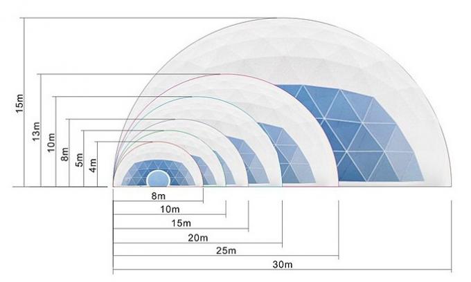 peso leggero del PVC Yurt della cupola geodetica dell'iglù di 20m una tenda di 4 stagioni con la struttura d'acciaio