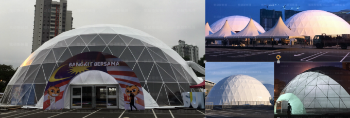 Tenda bianca rotonda della mezza sfera, tenda della cupola geodetica del diametro di 35m