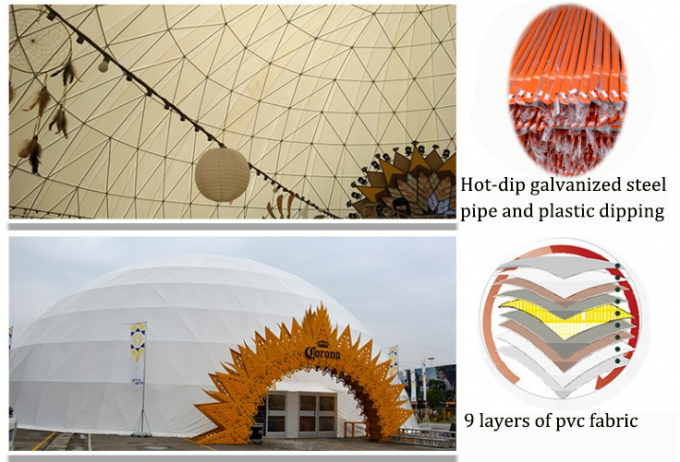 Tenda di campeggio di lusso a doppio foglio del PVC, piccola tenda gialla della cupola geodetica per il salone